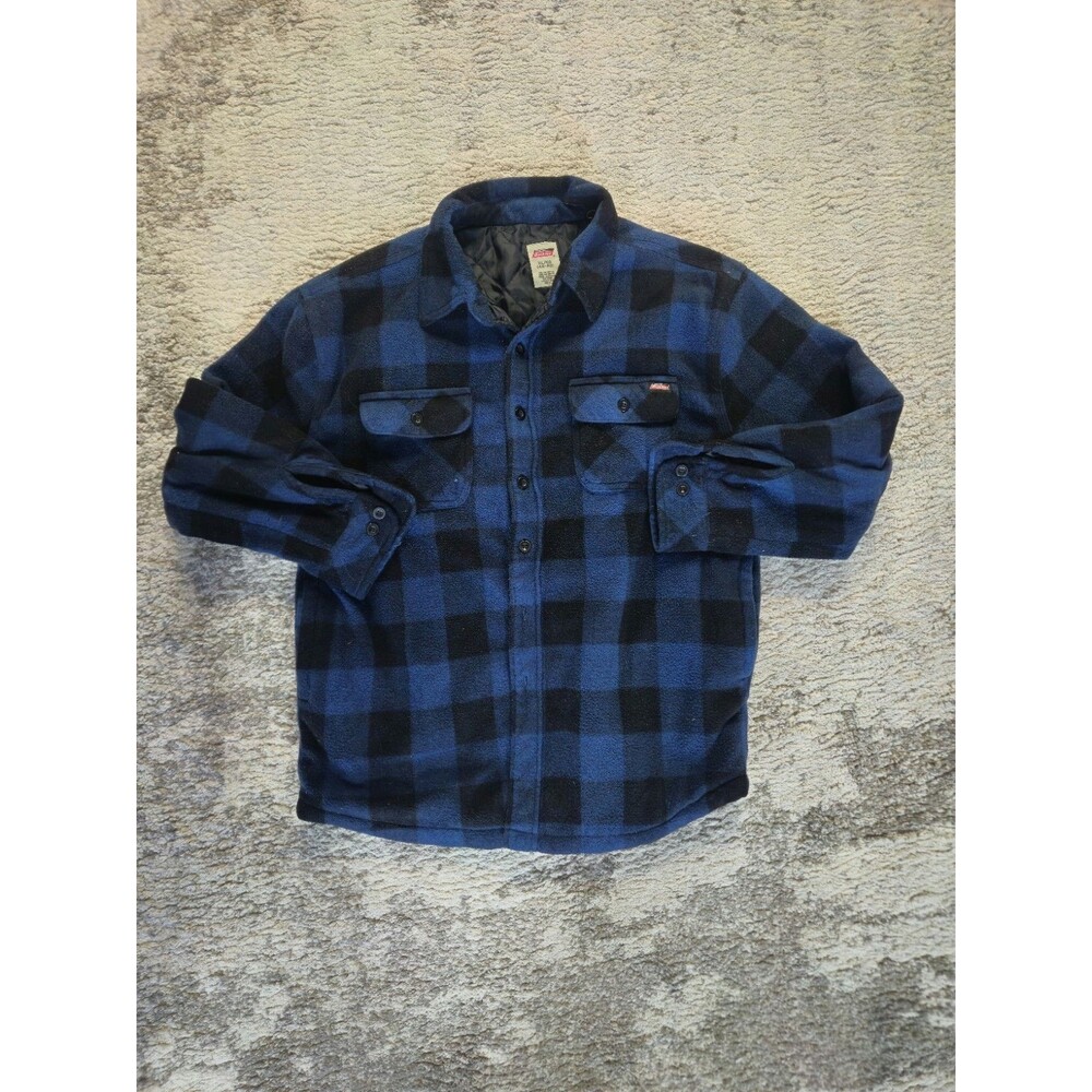 Y2K Dickies Size XL Flannel Coat  Blue Shadow Plaid Quilted Jacket